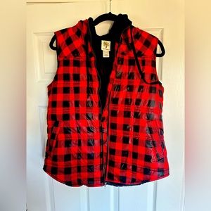 Plaid vest with hood
